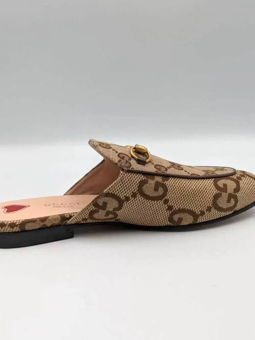 Gucci Monogram Jumbo GG Malaga Princetown Slippers Camel Ebony Beige EU37 475094 - Picture 9 of 13